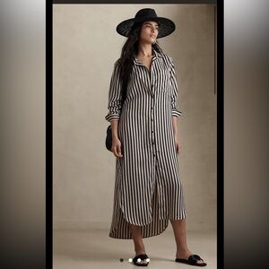 Banana Republic Factory Black and White Striped Long Sleeve Dress